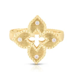 Roberto Coin Petite Venetian Princess Satin And Diamond Accent Flower Ring 18K Yellow Gold