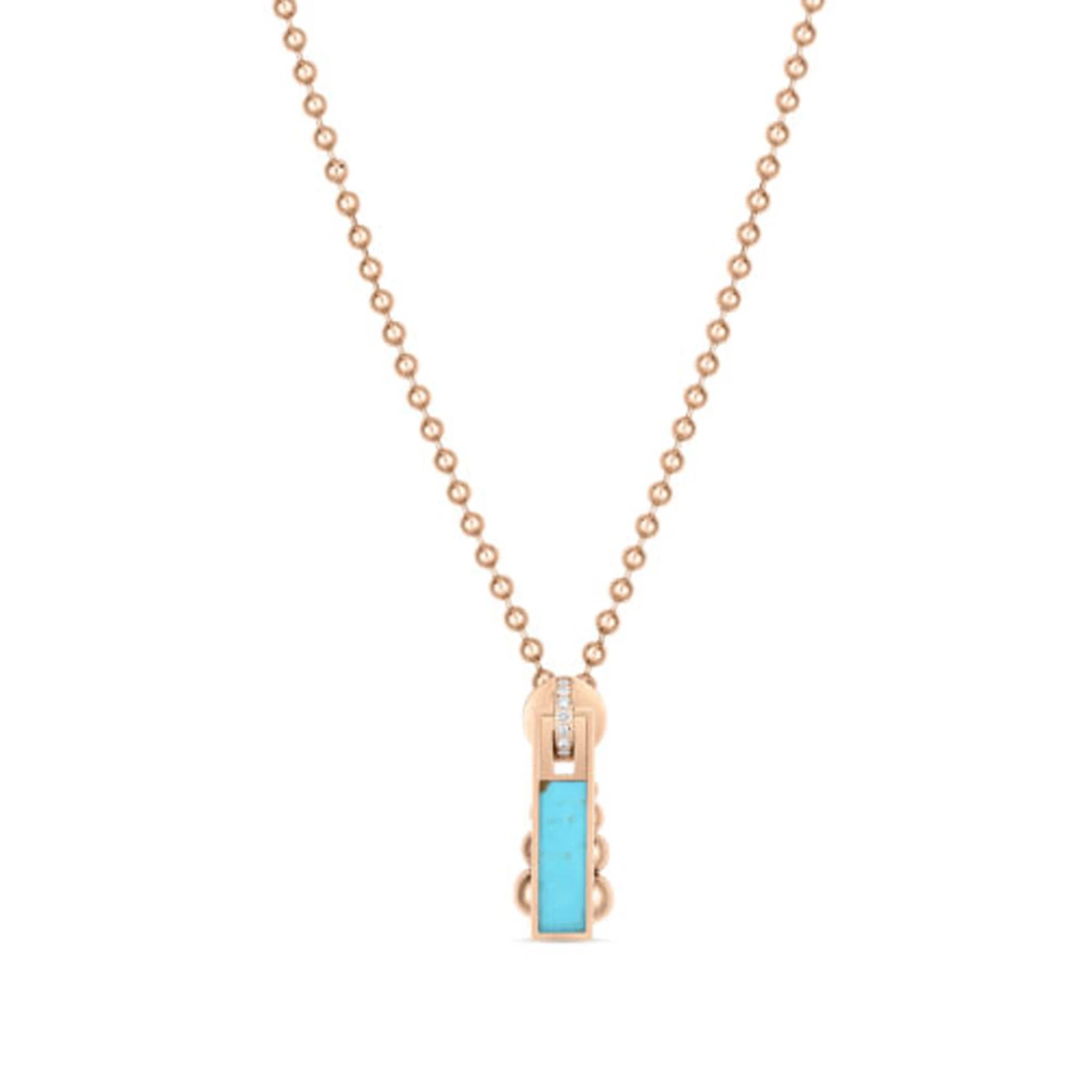Roberto Coin Art Deco Turquoise & Diamond Zipper Necklace 18k Rose Gold, 18" 1 Roberto Coin Art Deco Turquoise & Diamond Zipper Necklace 18k Rose Gold, 18"