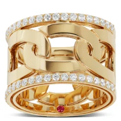 Roberto Coin Navarra Wide Diamond Ring Sized 7, 18K Yellow Gold