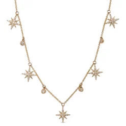 Diamond Star Dangle Necklace, 14K Yellow Gold