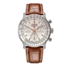Breitling Navitimer B01 Chronograph Watch Steel Case Silver Dial Brown Leather Strap, 41mm