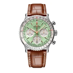 Breitling Navitimer B01 Chronograph Watch Steel Case Mint Green Dial Brown Leather Strap, 41mm