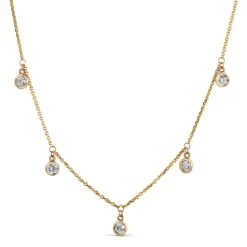 5 Bezel Diamond Dangle Necklace, 14K Yellow Gold