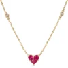 Ruby Heart Necklace With Round Diamonds, 14K Yellow Gold