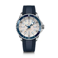 Breitling Superocean Automatic 42 Watch Steel Case Silver Dial Blue Strap, 42mm