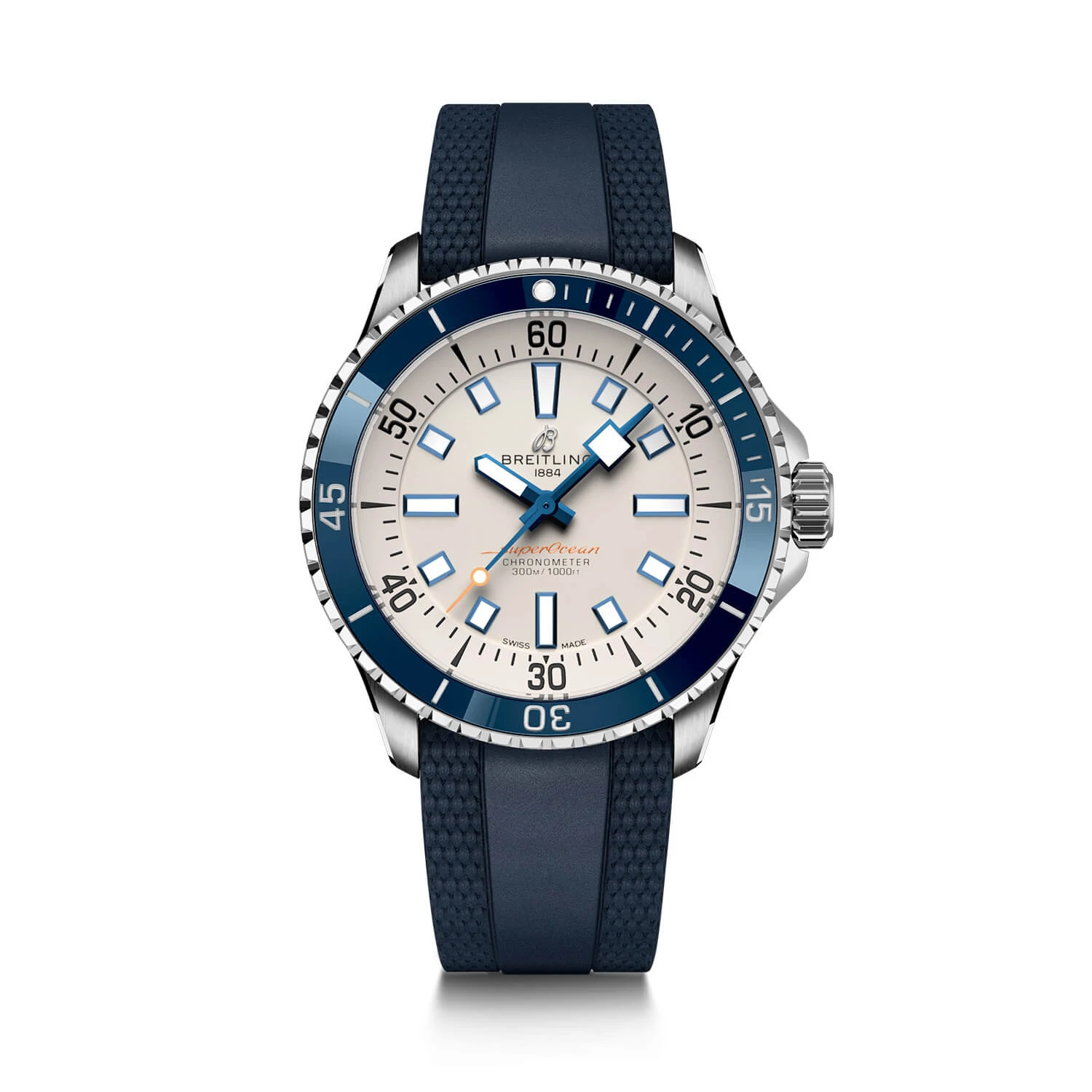 Breitling Superocean Automatic 42 Watch Steel Case Silver Dial Blue Strap, 42mm 1 Breitling Superocean Automatic 42 Watch Steel Case Silver Dial Blue Strap, 42mm