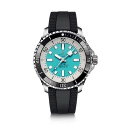 Breitling Superocean Automatic 44 Watch Steel Case Turquoise Dial Black Strap, 44mm