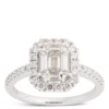 Emerald Cut Halo Engagement Ring, 14K White Gold