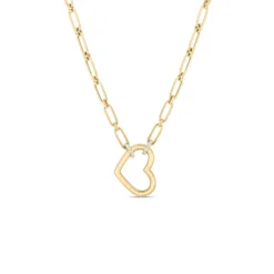 Roberto Coin Open Heart Diamond Necklace Pendant 18K Yellow Gold, 17 Inches