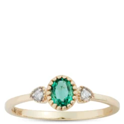 Oval Cut Emerald And Diamond Ring, 14K Yellow Gold