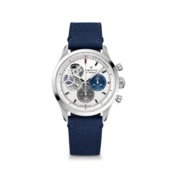 Zenith CHRONOMASTER Open Watch White Dial Blue Rubber Strap, 39.5mm