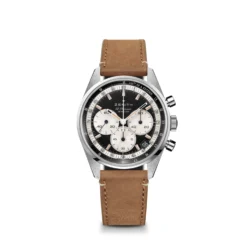 Zenith CHRONOMASTER Original Watch Black Dial Brown Leather Strap, 38mm