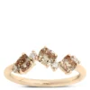 Three Stone Natural Brown Diamond Ring, 14K Yellow Gold