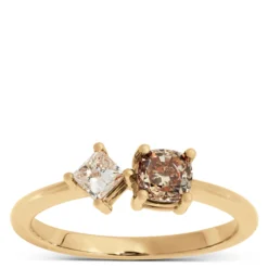 Cushion Cut Natural Brown Diamond Ring, 14K Yellow Gold