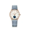 Zenith ELITE Moonphase Watch Silver-Tone Dial Blue Leather Strap, 36mm