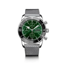 Breitling Superocean Heritage Chronograph Watch Green Dial Steel Bracelet, 44mm