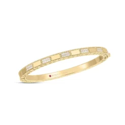 Roberto Coin Mosaic Alternating Diamond Bangle 18K Yellow Gold.