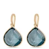Rose Cut Blue Topaz Gemstone Earrings, 14K Yellow Gold