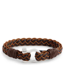 8.5-Inch Brown Braided Leather Gents Bracelet, Sterling Silver Buckle