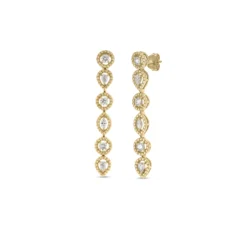 Roberto Coin Dolcetto Alternating Three Stone Diamond Dangle Earrings 18K Yellow Gold.