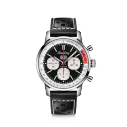 Breitling Top Time B01 Deus Chronograph Watch Black Dial Black Leather Strap, 41mm