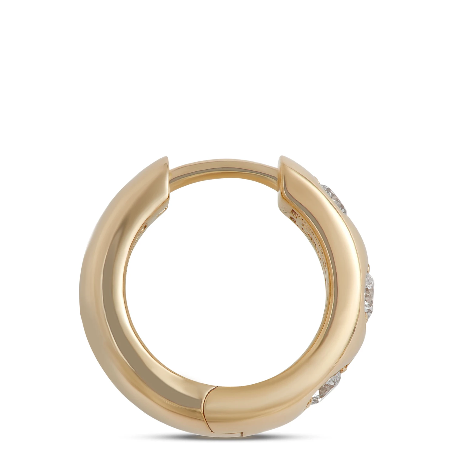 Diamond Hoop Earrings, 14K Yellow Gold 2 Diamond Hoop Earrings, 14K Yellow Gold - Image 2