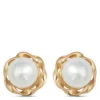 4mm Pearl Flower Shaped Studs, 14K Yellow Gold