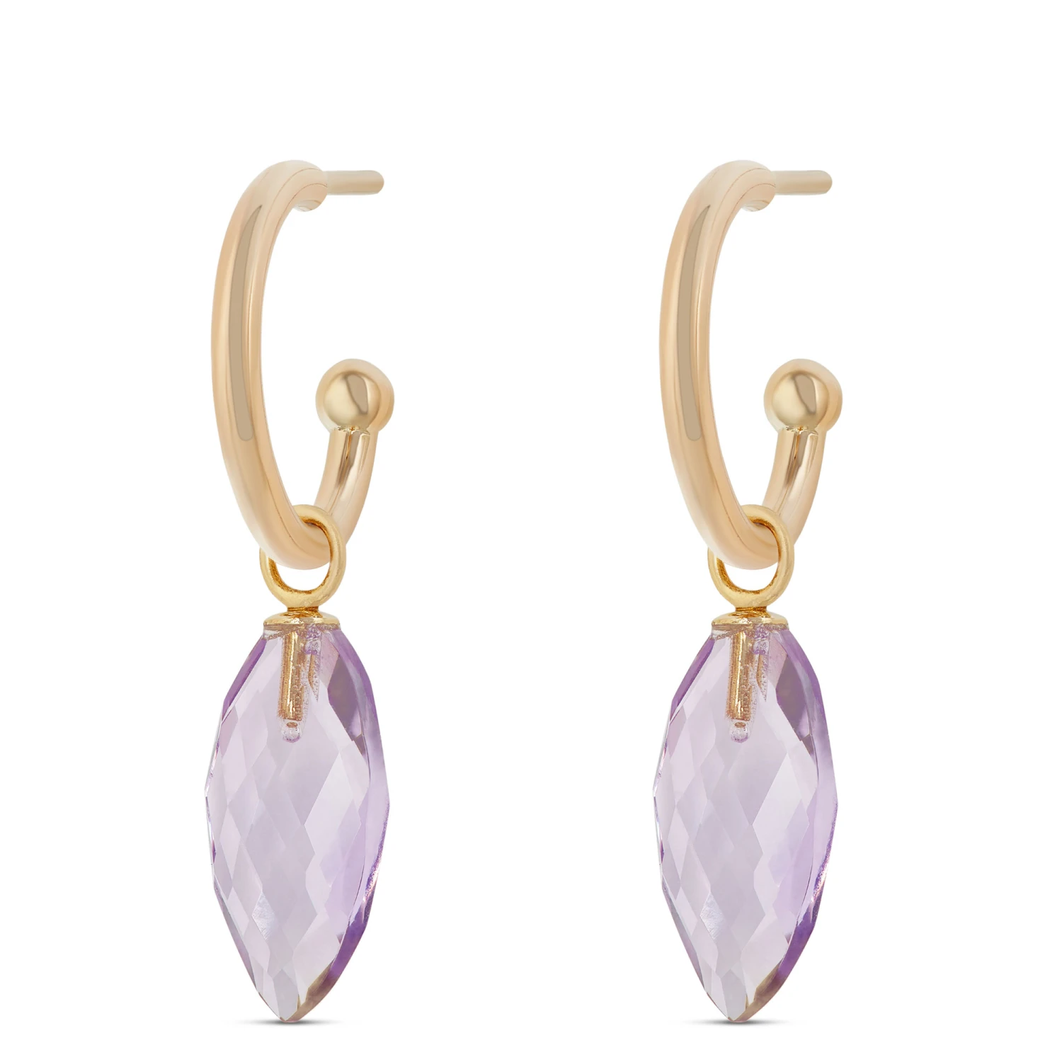 Marquise Amethyst Hoop Earrings, 14K Yellow Gold 1 Marquise Amethyst Hoop Earrings, 14K Yellow Gold