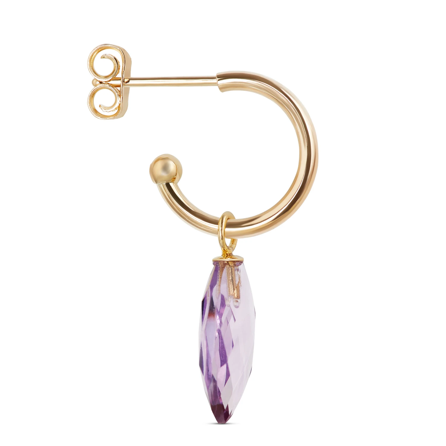 Marquise Amethyst Hoop Earrings, 14K Yellow Gold 2 Marquise Amethyst Hoop Earrings, 14K Yellow Gold - Image 2