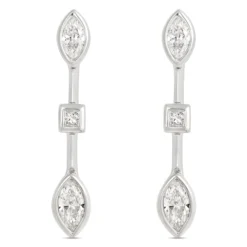 Triple Drop Marquise, Princess Diamond Earrings, 14K White Gold