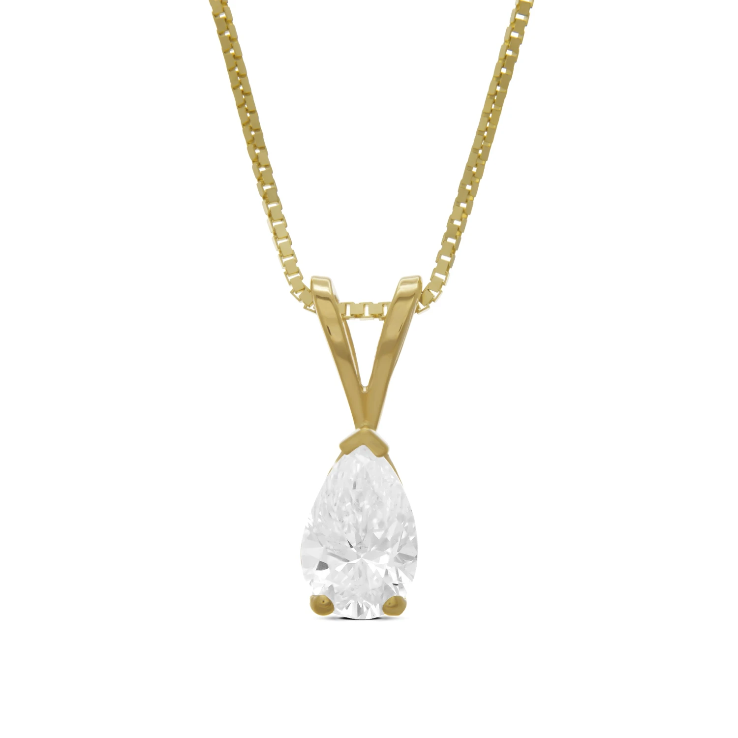 Pear Shaped Solitaire Diamond Pendant, 14K Yellow Gold 1 Pear Shaped Solitaire Diamond Pendant, 14K Yellow Gold
