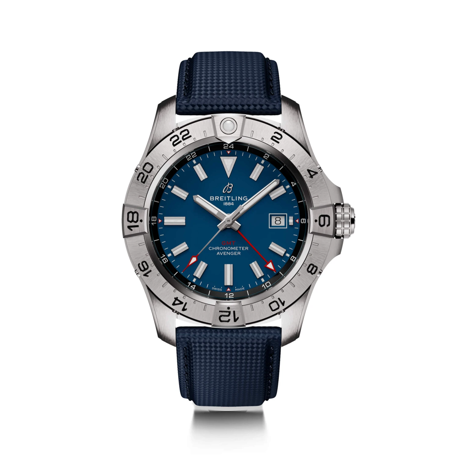 Breitling Avenger Automatic GMT Watch Blue Dial Blue Leather Strap, 44mm 1 Breitling Avenger Automatic GMT Watch Blue Dial Blue Leather Strap, 44mm