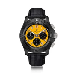 Breitling Avenger B01 Chronograph Night Mission Watch Yellow Dial Black Leather Strap, 44mm