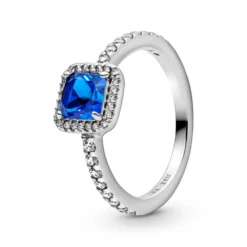 Pandora Square Sparkle Halo CZ & Blue Crystal Ring