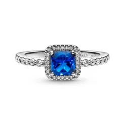Pandora Square Sparkle Halo CZ & Blue Crystal Ring -Luxe Glist Sales PAR198863C02 03