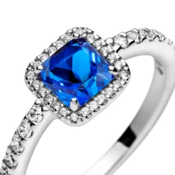 Pandora Square Sparkle Halo CZ & Blue Crystal Ring -Luxe Glist Sales PAR198863C02 04